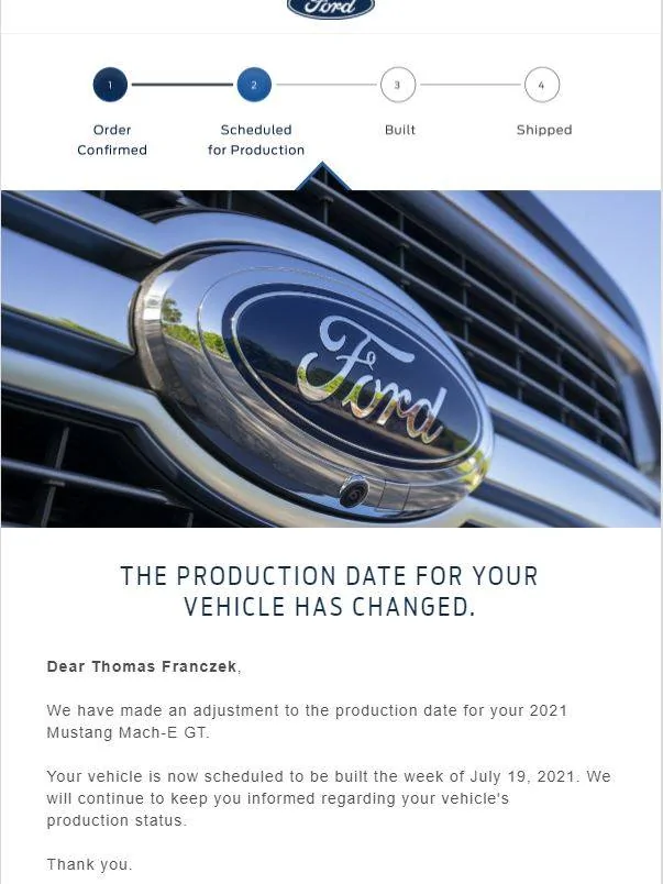 Ford Mustang Mach-E MACH-E GT New Email Received Today macheorder