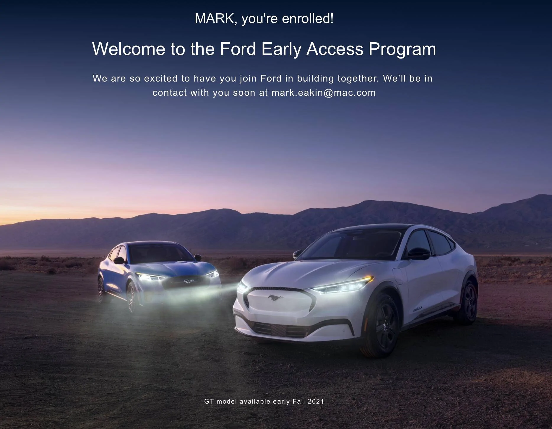 Ford Mustang Mach-E Email Invite to Early Access Program Screen Shot 2021-07-01 at 8.30.37 AM
