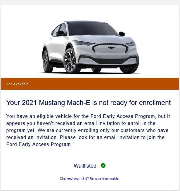Ford Mustang Mach-E Email Invite to Early Access Program FordEAProgram
