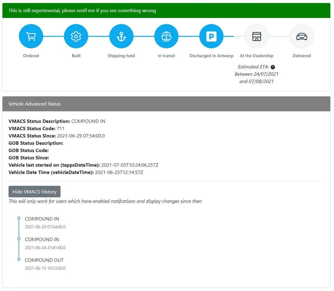 Ford Mustang Mach-E WhereIsMyMME - Order/Shipping Tracker for EU d