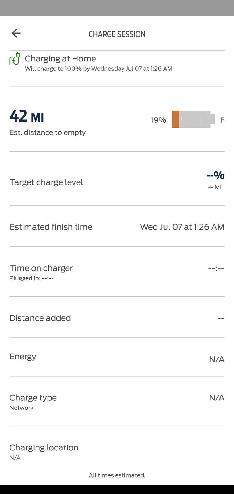 Ford Mustang Mach-E No charging details showing in ford pass Screenshot_20210706-151135