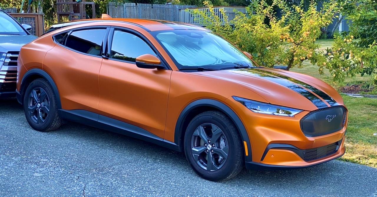 Ford Mustang Mach-E Full Copper Wrap with Black Stripes and Grill C5FA5C80-3D71-48F5-AA27-B1B6C8F37379