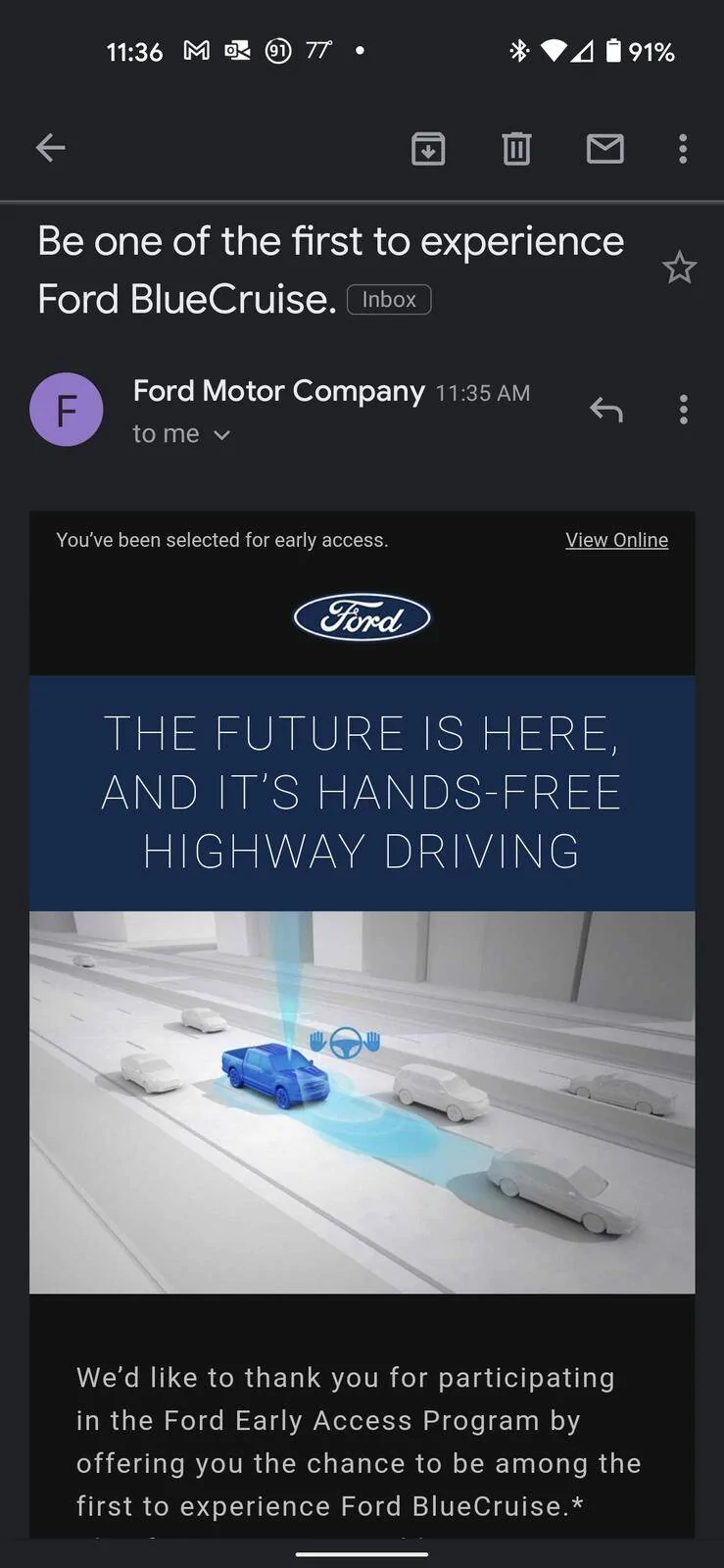 Ford Mustang Mach-E BlueCruise sign up offer invite Screenshot_20210803-113625