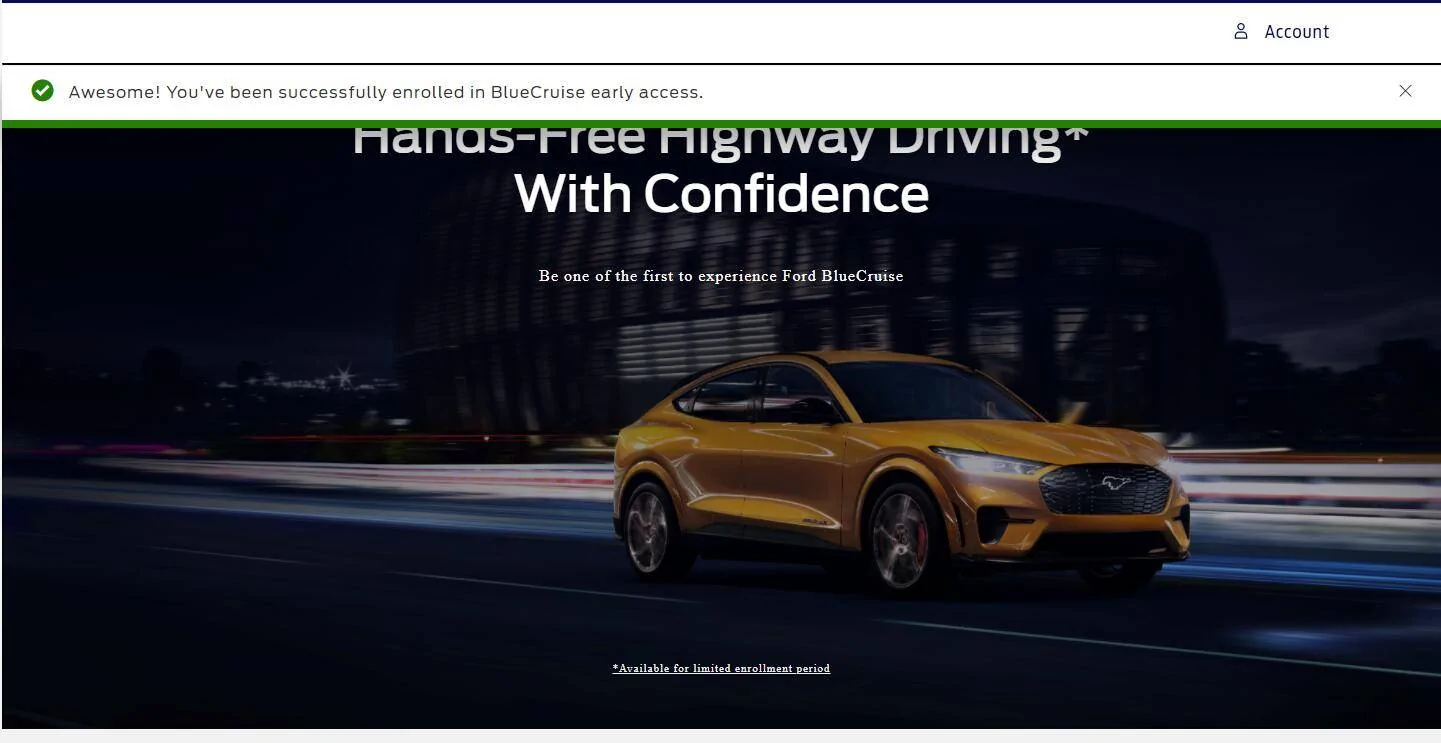 Ford Mustang Mach-E BlueCruise sign up offer invite 1628011504203