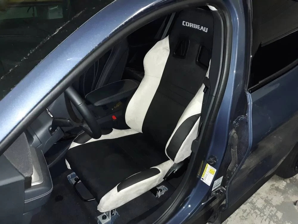 Ford Mustang Mach-E DIY install aftermarket seats - Corbeau A4 in Mach-E 08 installed 1