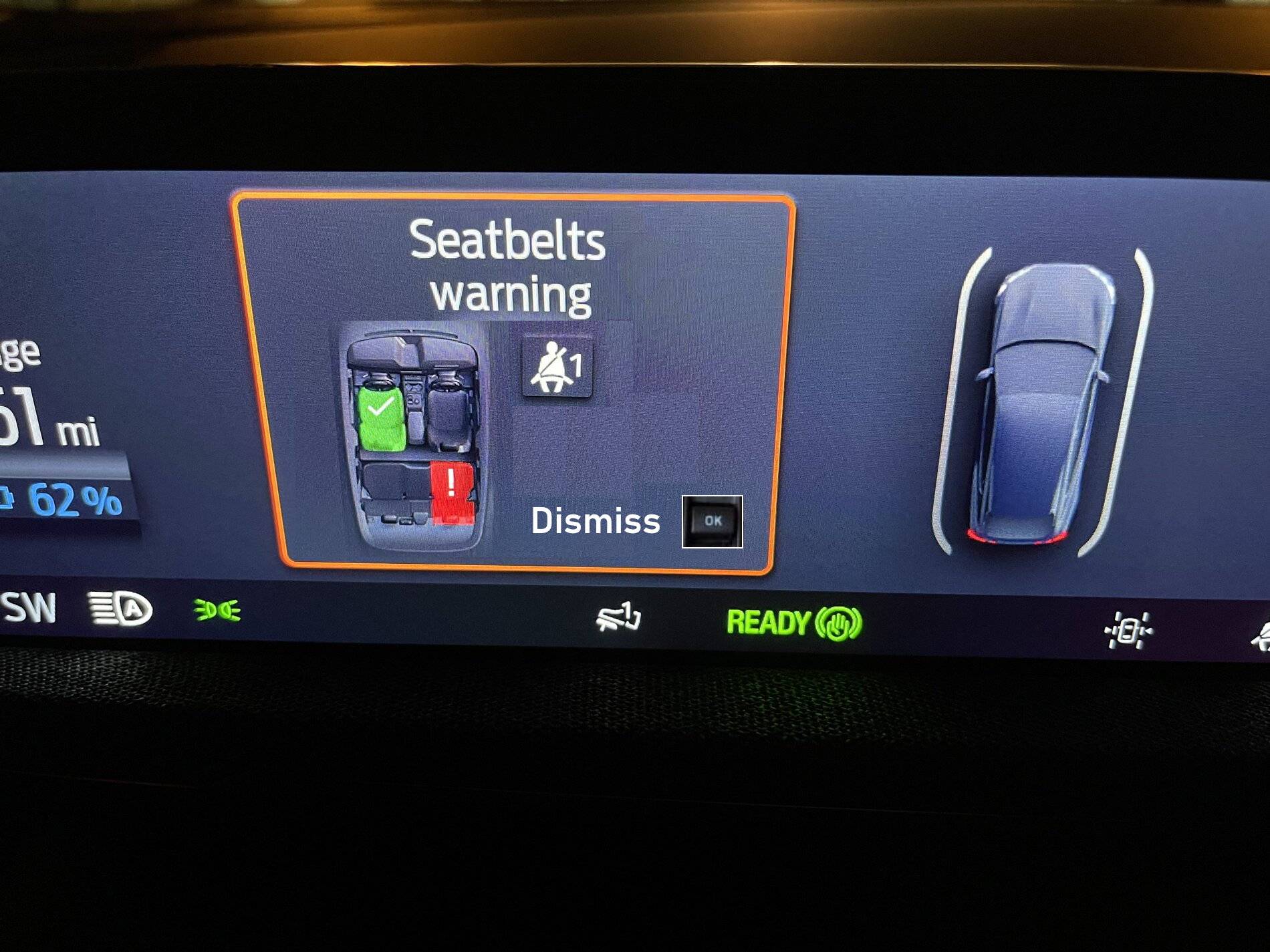 Ford Mustang Mach-E Rear Seat Seat Belt Alerts Behaving Oddly? seatbelt warning with dismiss