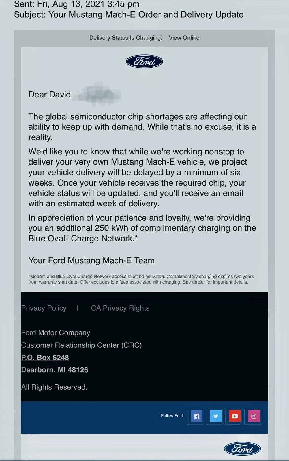 Ford Mustang Mach-E Mach E GT delayed F2F9F6BB-819C-4308-BDB0-7079EBC603BB