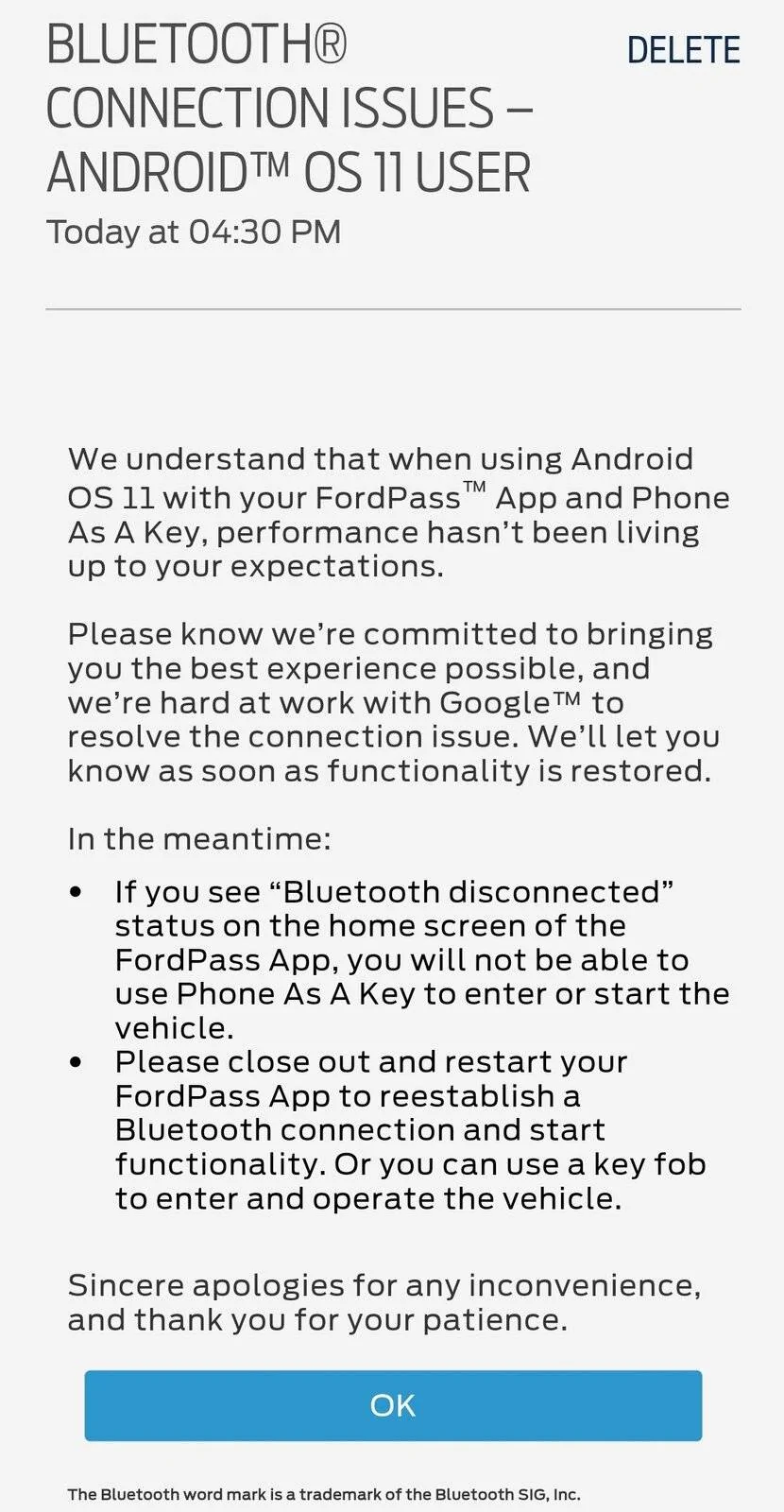 Ford Mustang Mach-E Bluetooth Connection Issues - Android OS 11 User SmartSelect_20210819-163138_FordPass_506496358838243