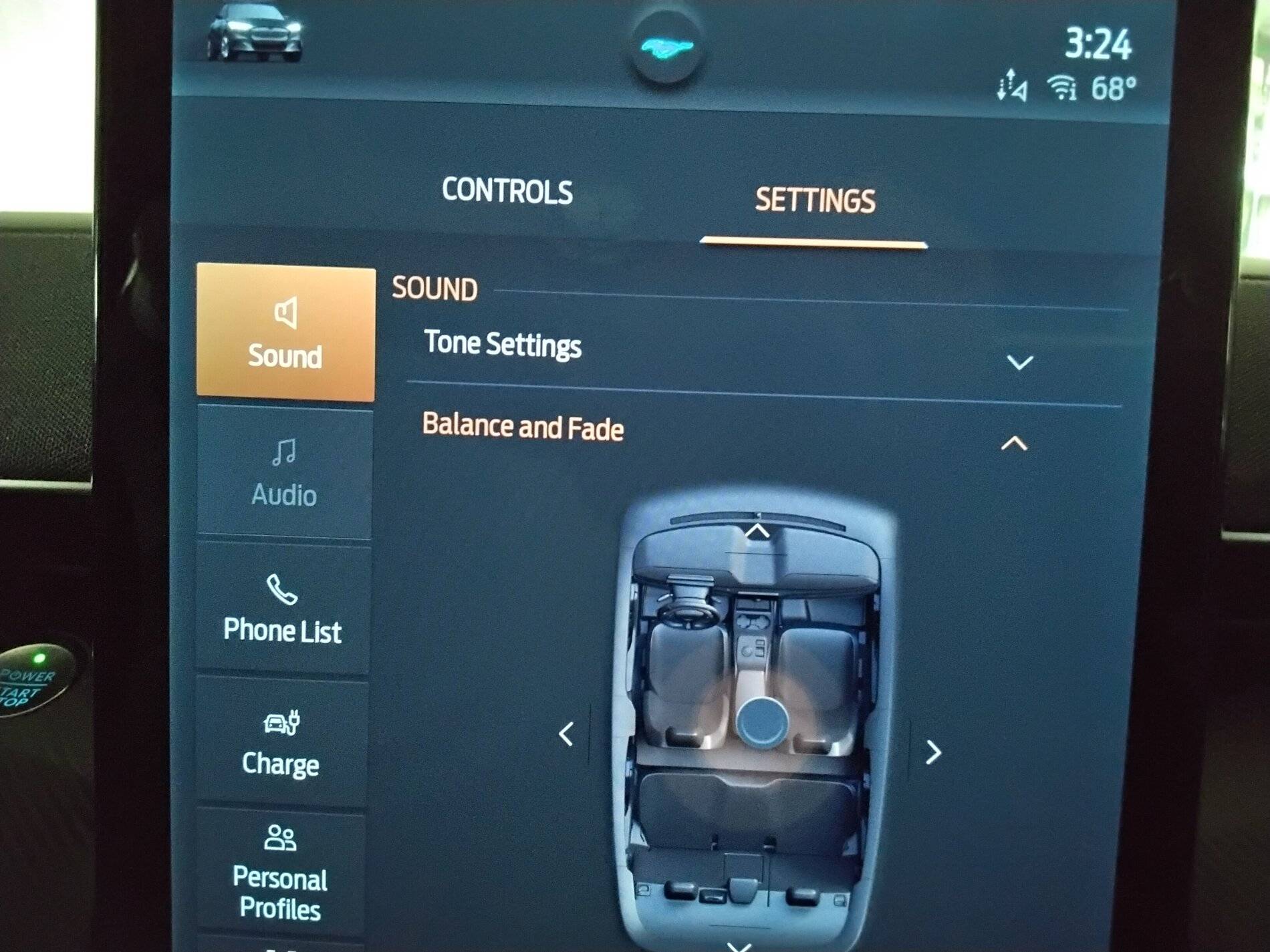 Ford Mustang Mach-E What does the audio button do in the settings mode on the info screen IMG_20210926_152432