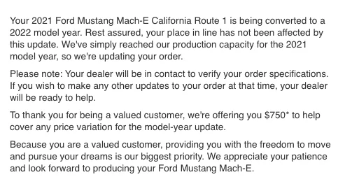 Ford Mustang Mach-E Price increase on existing order 1633111519124