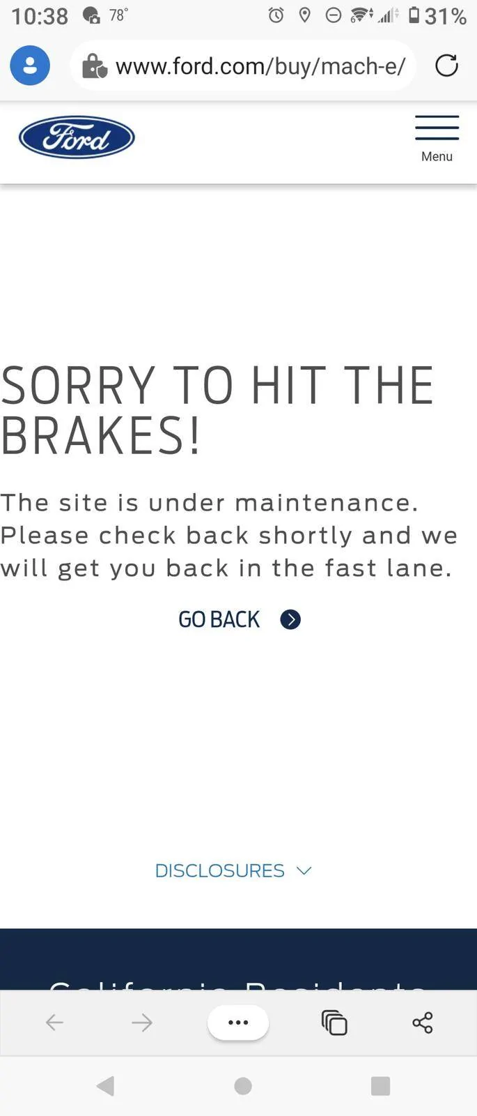 Ford Mustang Mach-E ford.com order status website is down Screenshot_20211001-223855