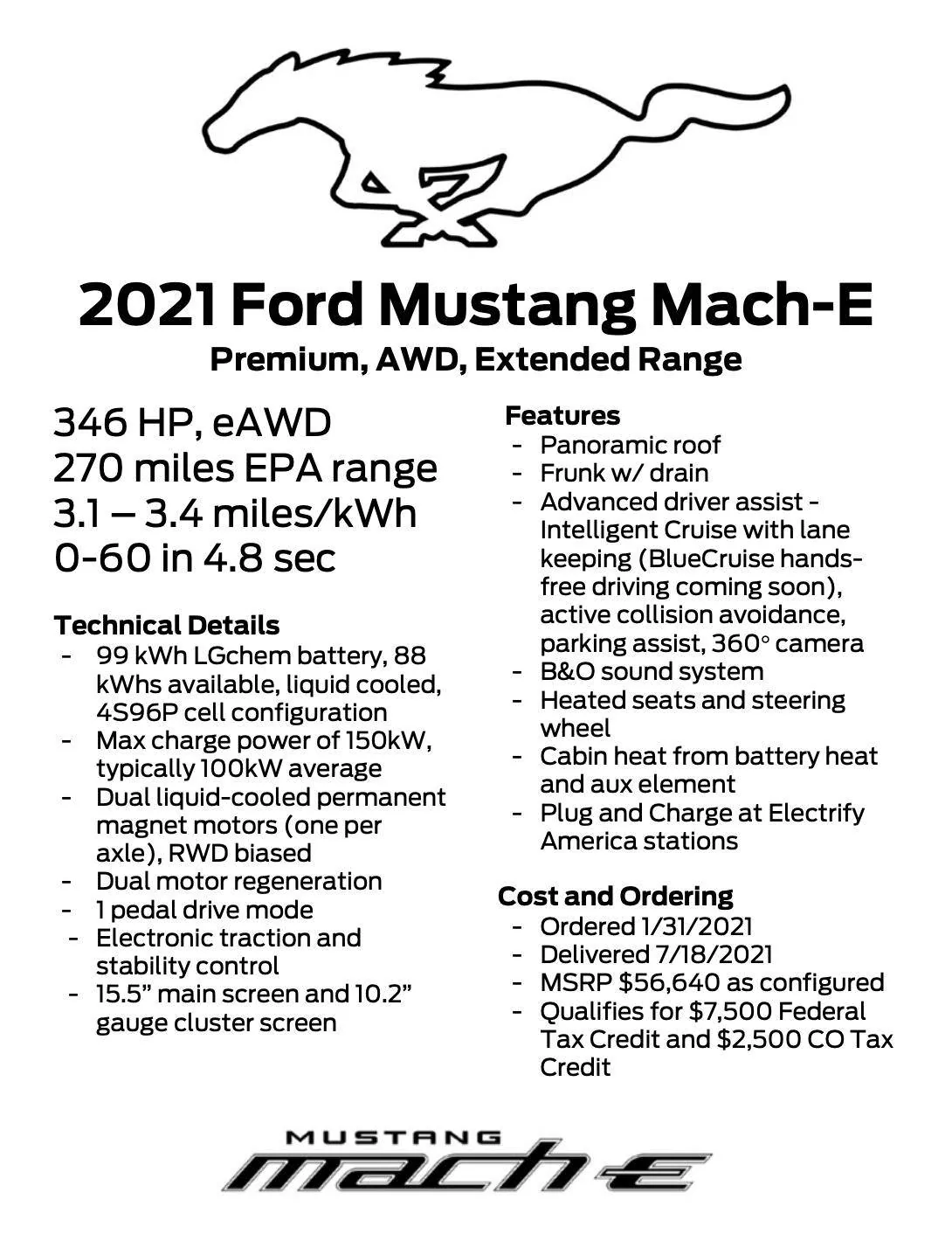 Ford Mustang Mach-E MachE Fact Sheet for car shows 1633223985653