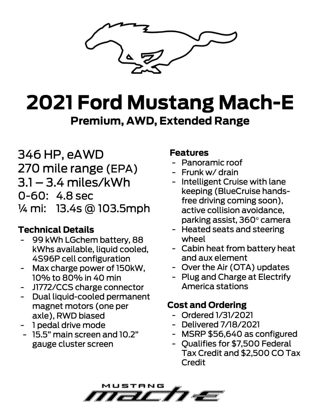 Ford Mustang Mach-E MachE Fact Sheet for car shows 1633269302051