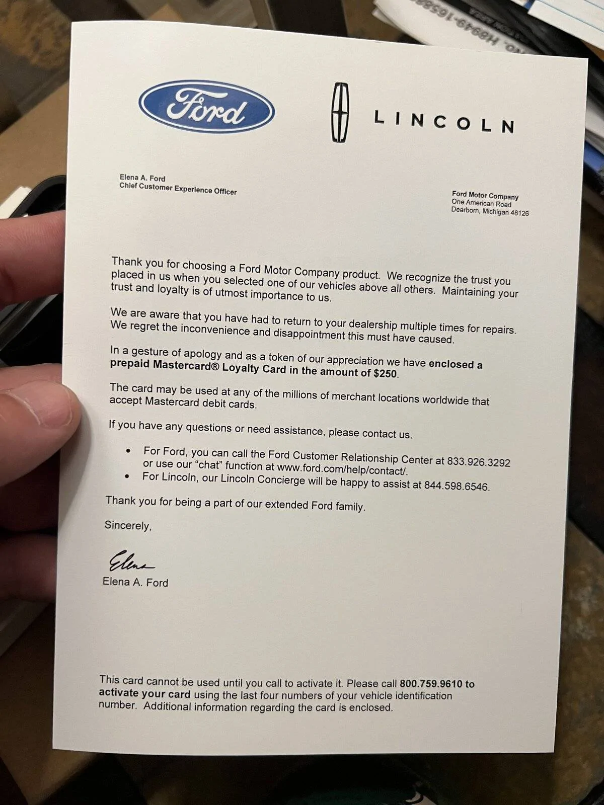 Ford Mustang Mach-E Received $250 MasterCard from Ford - Customer Relations 57035E7D-4913-46A7-93BD-30A2AAB44617