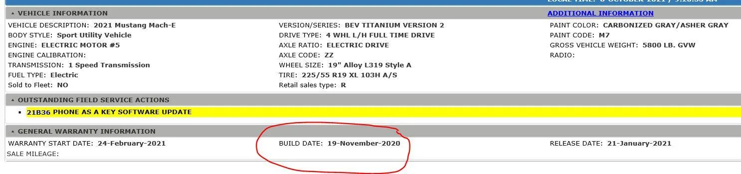 Ford Mustang Mach-E How to find build date? 1633710087496