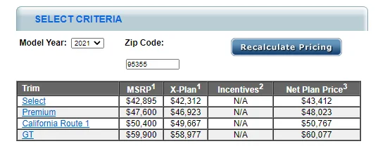 Ford Mustang Mach-E A, Z, X plan discount pricing for Mach-E 1634056311681
