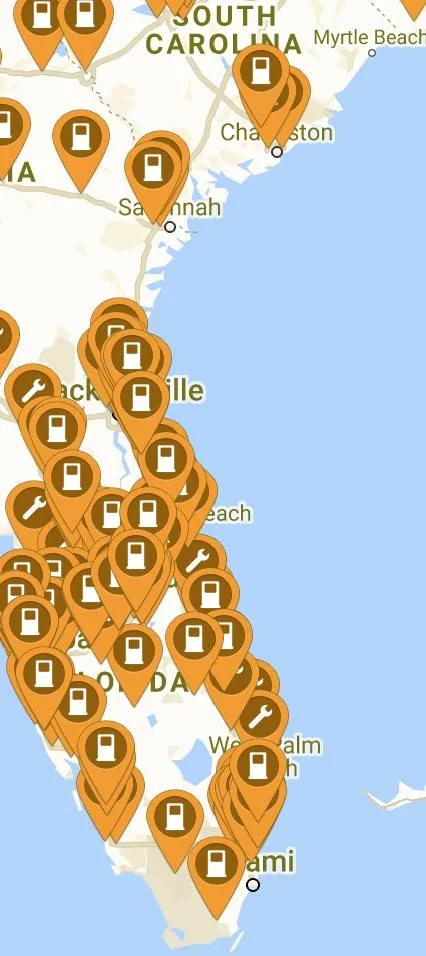 Ford Mustang Mach-E Electrify America big outage SC to FL Annotation 2020-09-08 065026