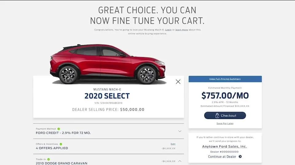 Ford Mustang Mach-E 2021 Mach-E Mustang Online Buying Process Detailed Ford-Mustang-Mach-E-Purchase-Dashboard-1