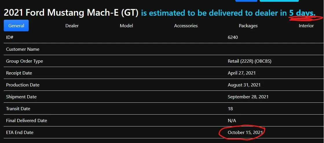 Ford Mustang Mach-E Shipped on 9/21 but they're in a black hole!! 1634753912683
