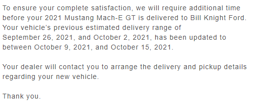 Ford Mustang Mach-E Shipped on 9/21 but they're in a black hole!! 1634753984831