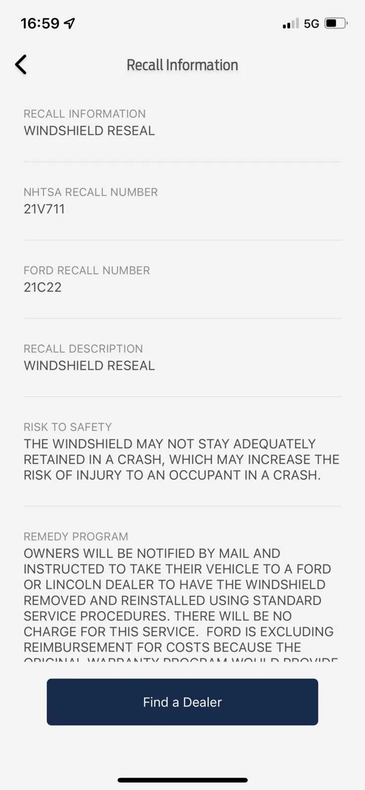 Ford Mustang Mach-E Windshield reseal recall B41FEA20-669D-4678-8E3E-A8F1EEED05F3