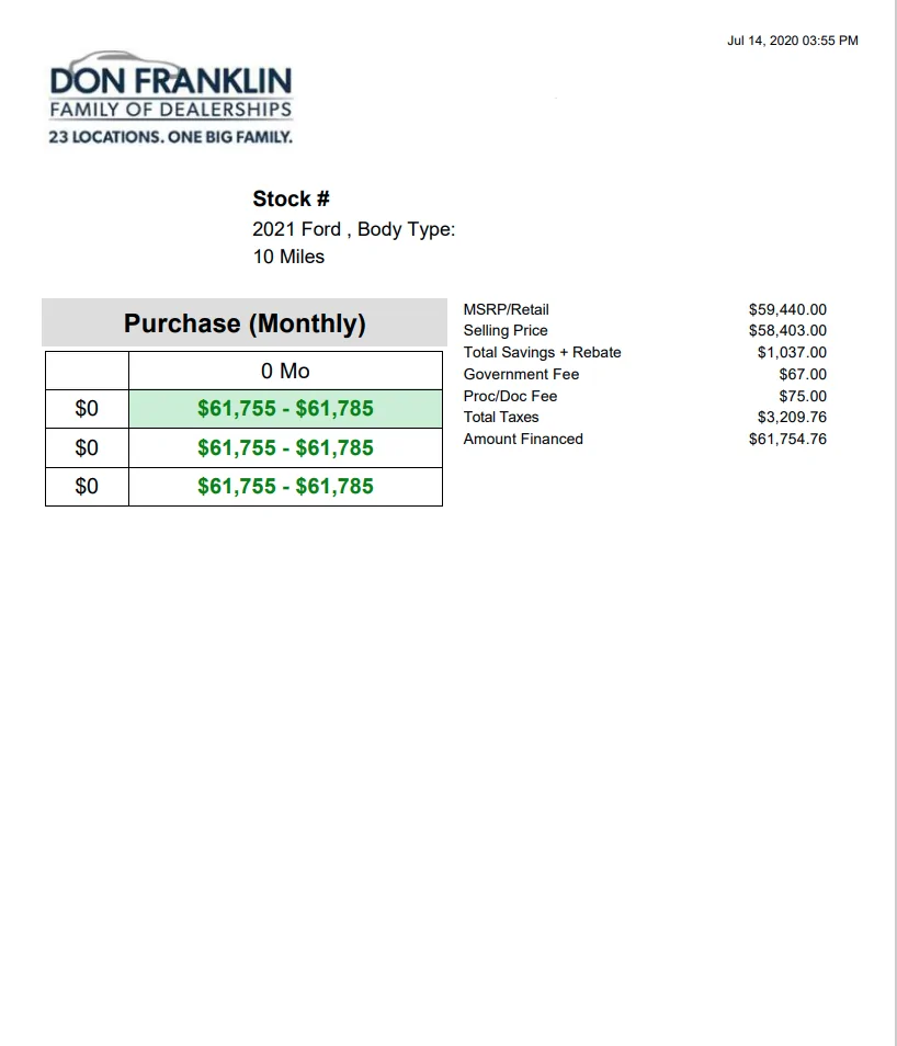 Ford Mustang Mach-E Dealer handling fee (in addition to standard $1,100 handling and delivery fee) mache taxes