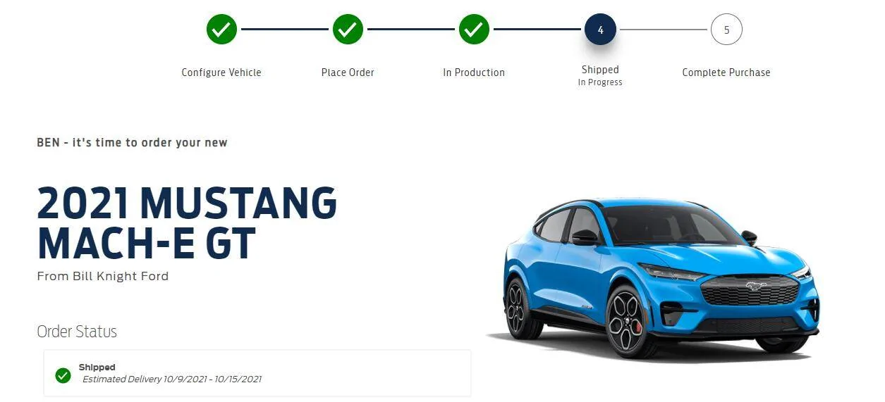 Ford Mustang Mach-E When does the delivered email get sent? 1635883716918