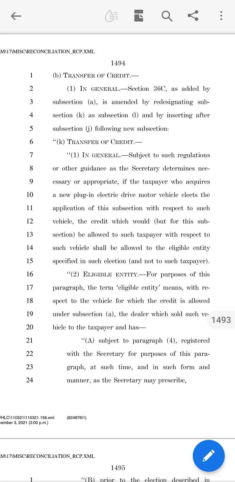 Ford Mustang Mach-E November 3rd 2021 Revised Tax incentives for EVs from House of Reps. Screenshot_20211103-210519_Adobe Acrobat