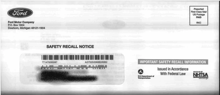 Ford Mustang Mach-E Ford recall Notice being sent out via: Mail Ford Recall