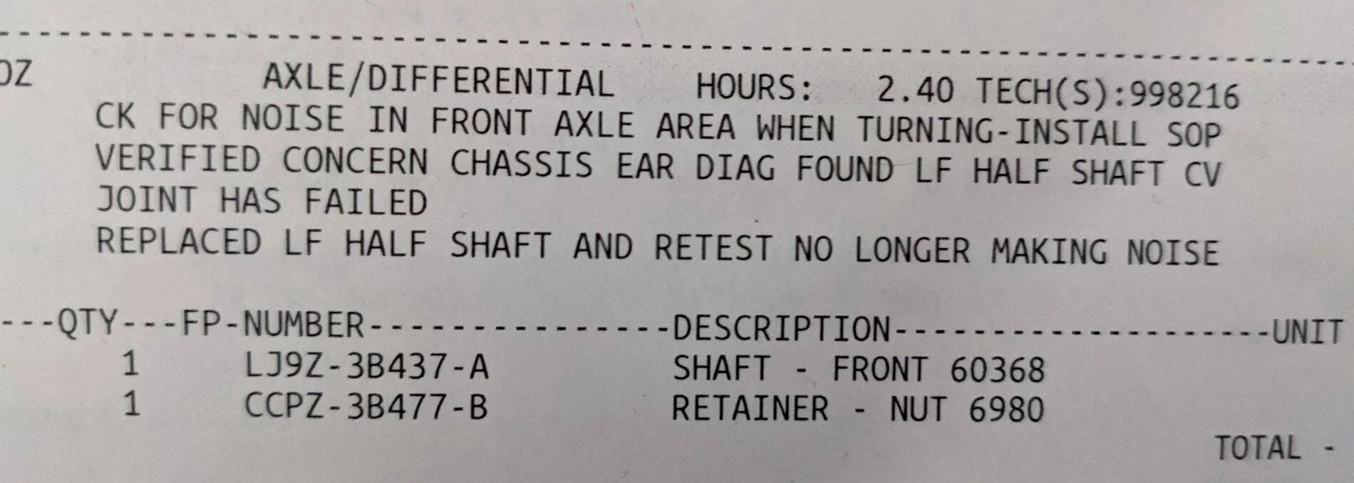 Ford Mustang Mach-E Axle clunk halfshaft