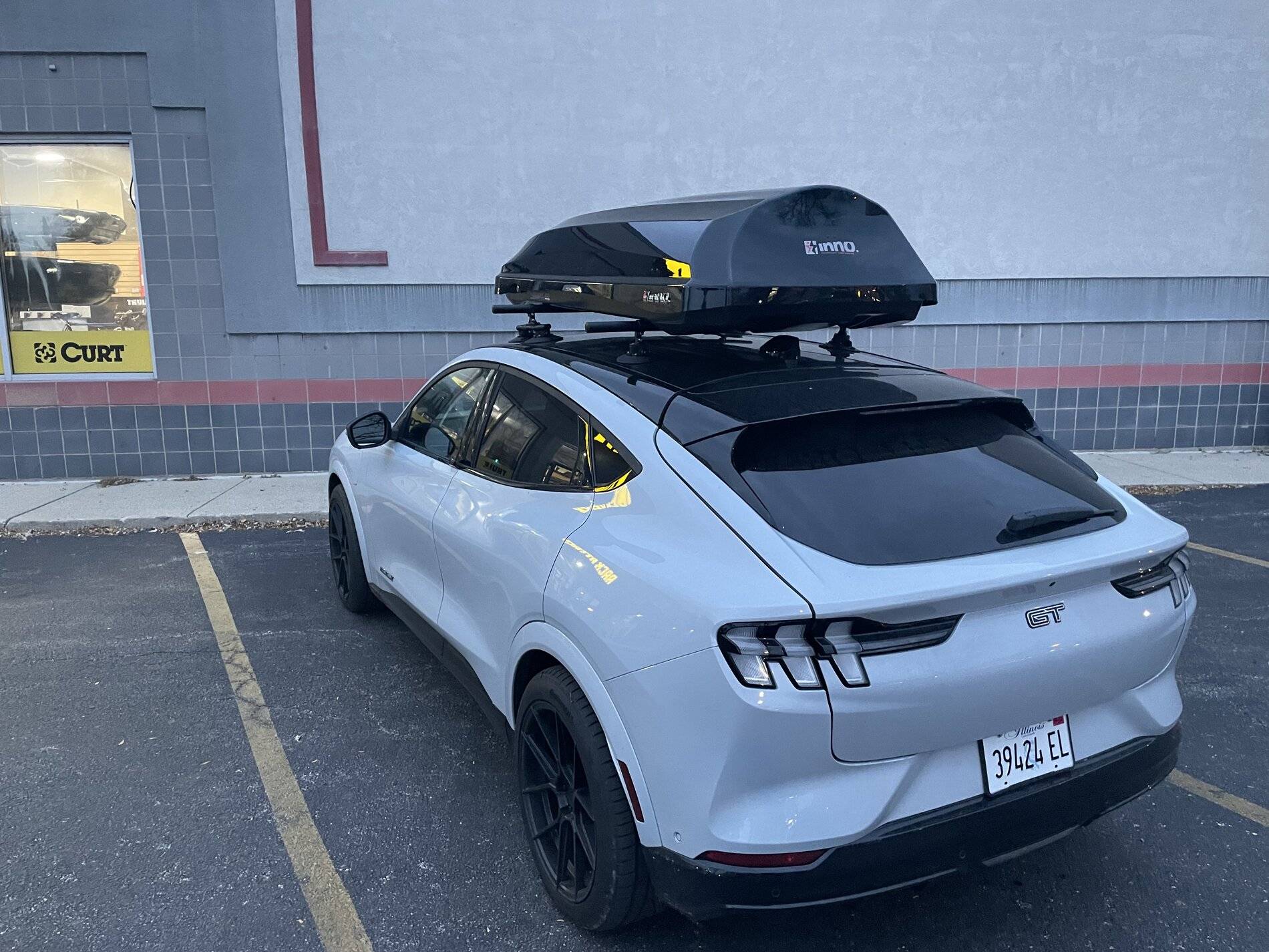 Ford Mustang Mach-E Inno 466 Cargo Box + Seasucker Mounts + Seasucker Monkey Bar Roof Rack installed on Mach-E IMG-7980