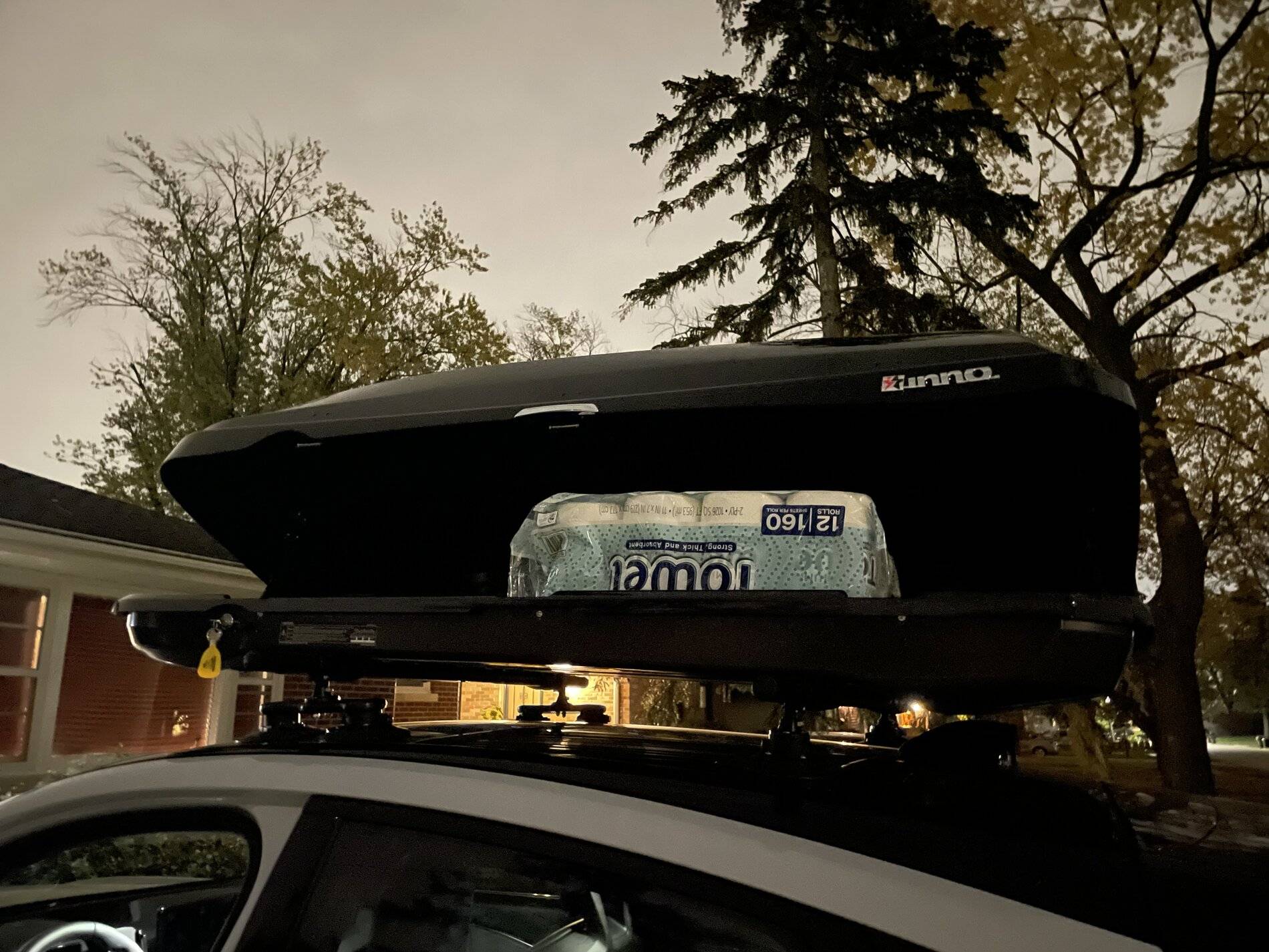 Ford Mustang Mach-E Inno 466 Cargo Box + Seasucker Mounts + Seasucker Monkey Bar Roof Rack installed on Mach-E IMG-7988