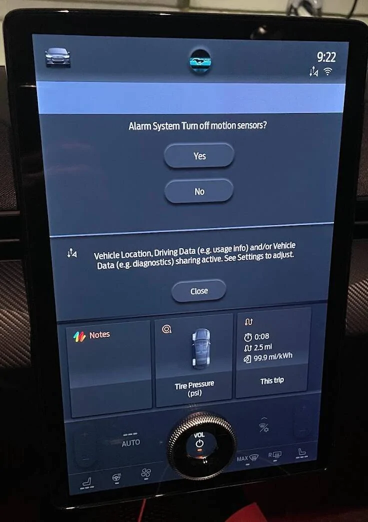 Ford Mustang Mach-E Alarm System Turn off motion sensors doesn't work 1637155443325