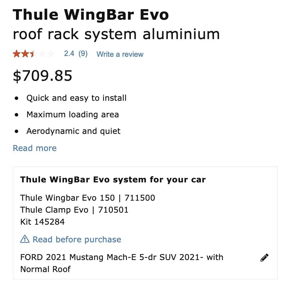 Ford Mustang Mach-E Roof racks and towbar? Thule Evo Wing for MME