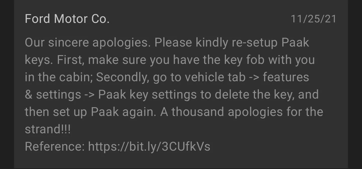Ford Mustang Mach-E PSA - DO NOT UPDATE to 3.35.0 on Android if using PaaK without a FOB Screenshot_20211125-182900~2