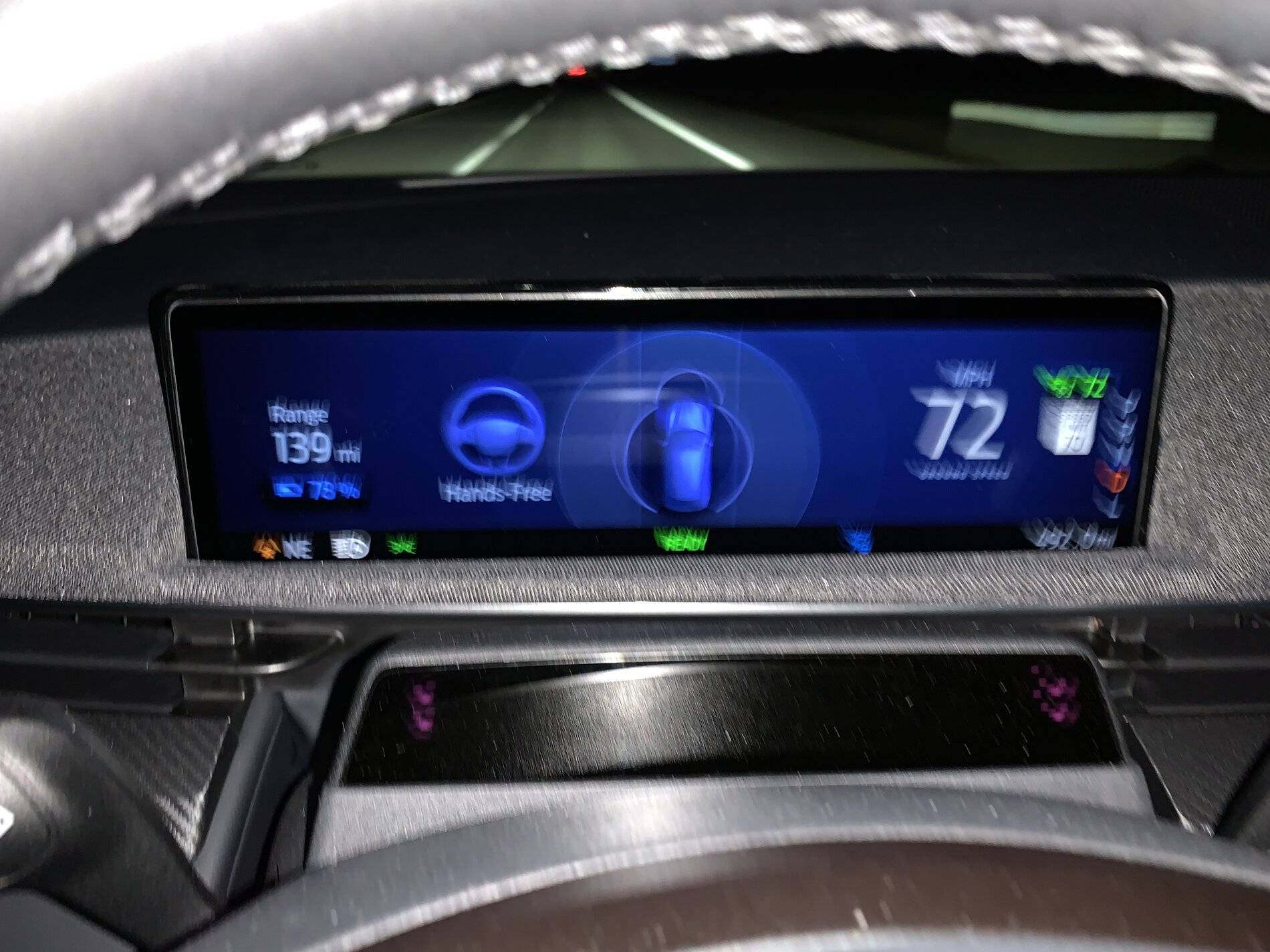 Ford Mustang Mach-E AWD ER Winter Efficiency Quick Test.  28F,  72 MPH, 203 miles of Range. 9472881A-52E7-4E97-ABFD-4255B2B1A64F