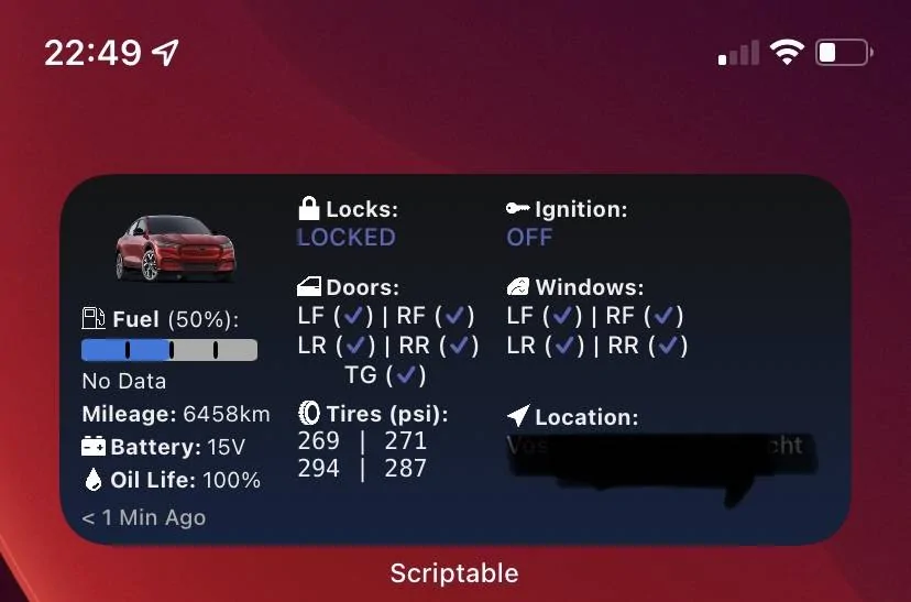 Ford Mustang Mach-E ? Scriptable FordPass Widget (iOS, iPad, MacOS) 80985D7B-ACC5-4DB3-8151-03EF131147A8
