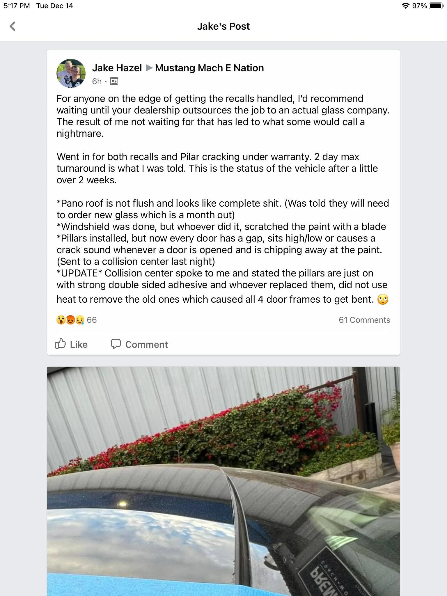 Ford Mustang Mach-E OMG baaad recall work done on Glass Recall. PSA: get out your camera…. C3D2182C-A69C-407D-BB41-0A7EA475A5ED