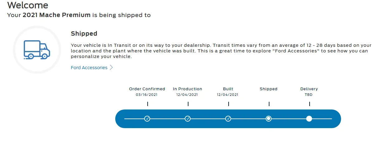 Ford Mustang Mach-E VIN tracking 1639593965400