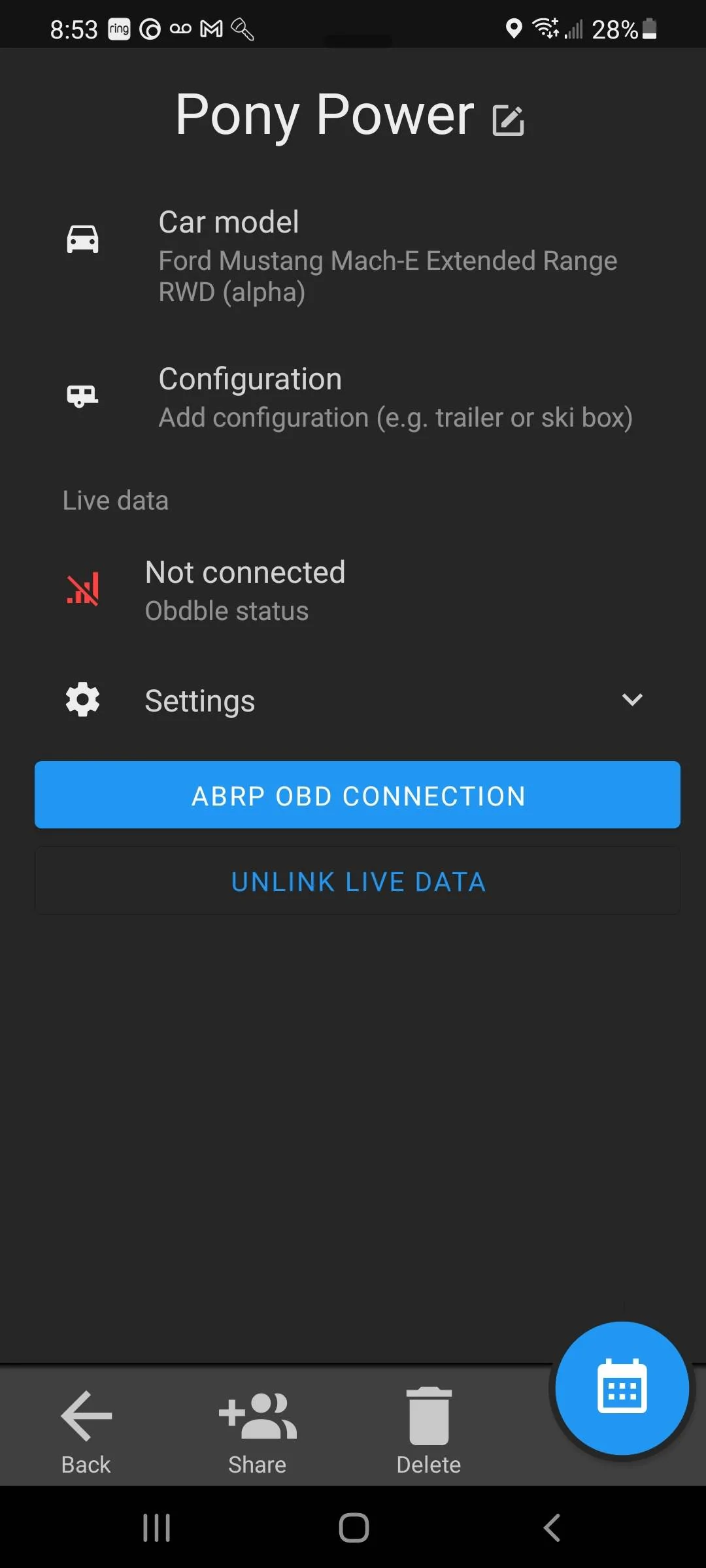 Ford Mustang Mach-E New ABRP Feature : Live Data via OBD Screenshot_20220106-205318_ABRP