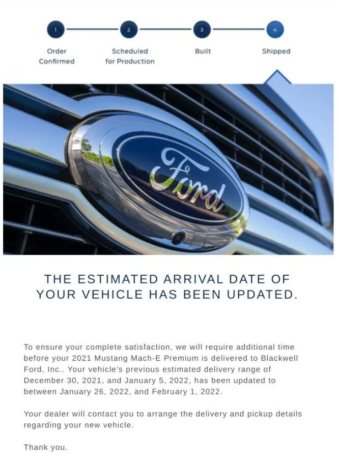 Ford Mustang Mach-E Delayed another month - in Shipped - any ideas? Screenshot 2022-01-10 10.32.10 PM