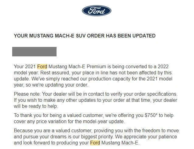 Ford Mustang Mach-E What emails did you get from Ford and when? email_1001