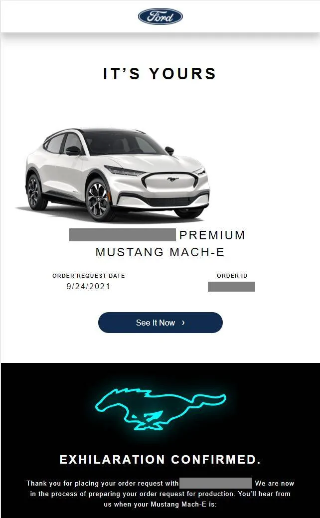 Ford Mustang Mach-E What emails did you get from Ford and when? email0923