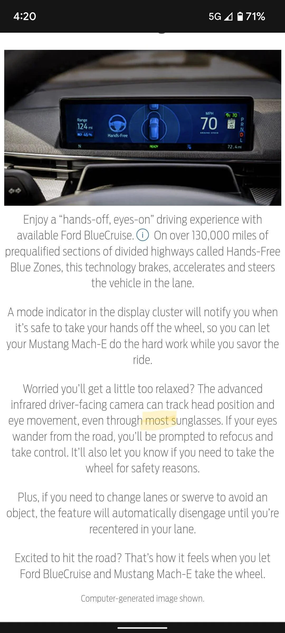 Ford Mustang Mach-E Sunglasses and Blue Cruise Screenshot_20220128-162049