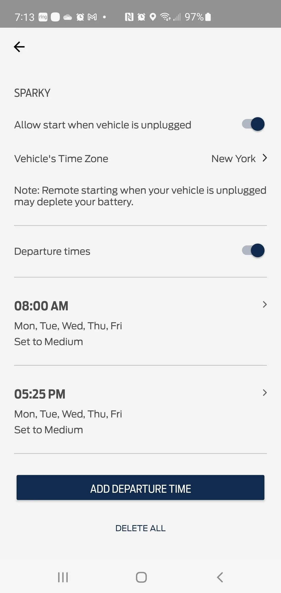 Ford Mustang Mach-E Setting departure schedule bugs and strange behavior Screenshot_20220202-071323_FordPass