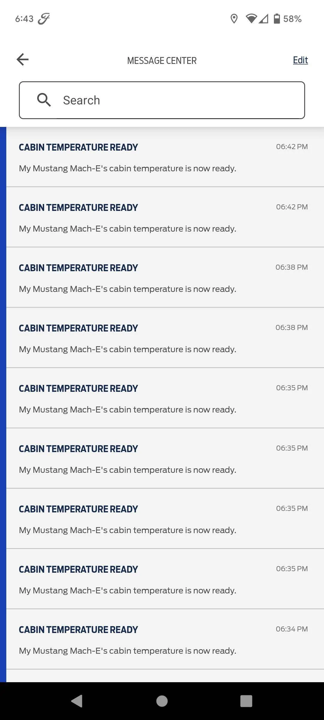 Ford Mustang Mach-E Cabin Temperature Ready FordPass Notification Spam Screenshot_20220217-184316