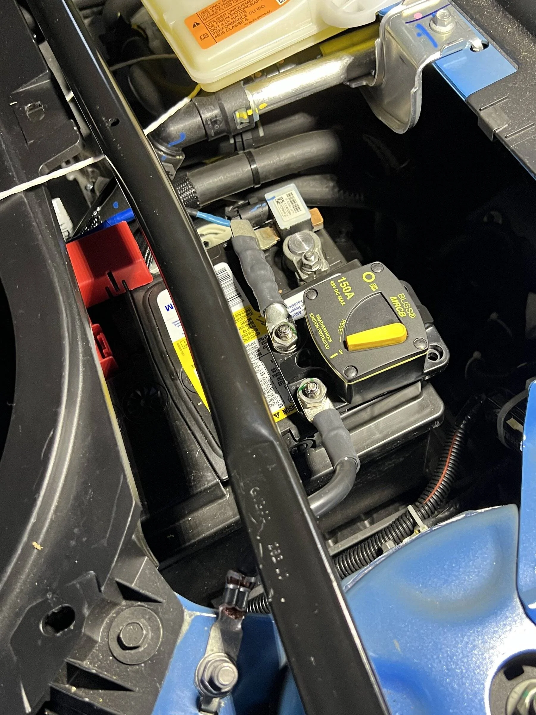 Ford Mustang Mach-E 12V Breaker Switch for easier LVB resets / cold boot installed