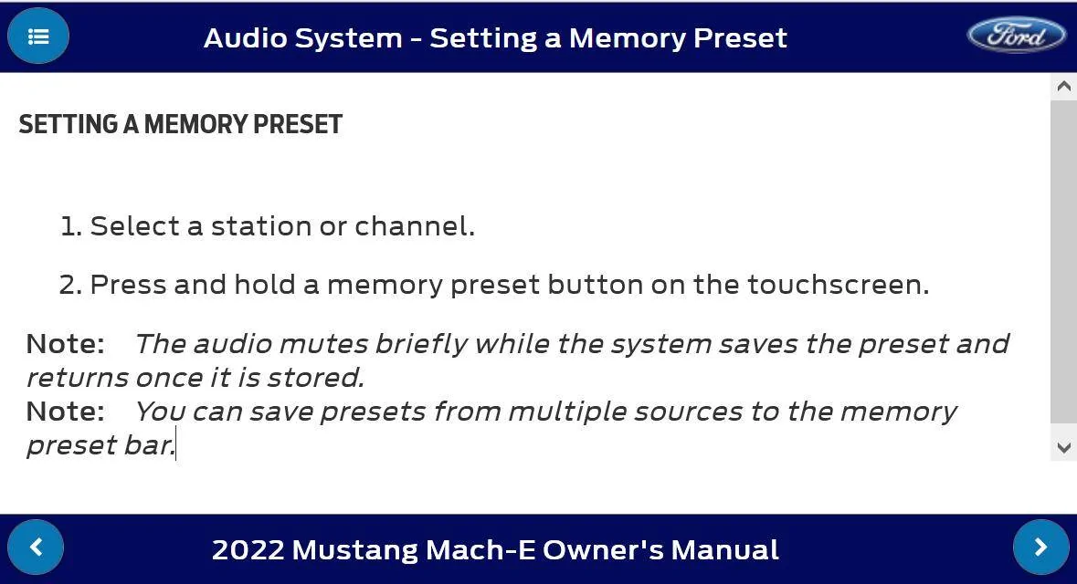 Ford Mustang Mach-E Difficulty setting the radio presets? 1645403920509