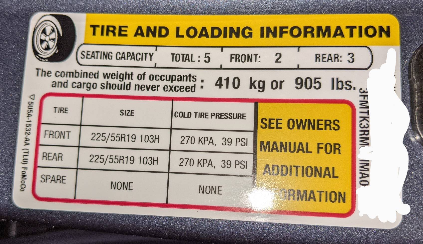 Ford Mustang Mach-E Please post your vehicle weight information! 20210306 tire and loading information~2