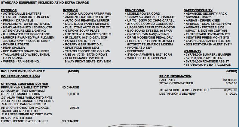 Ford Mustang Mach-E No Ford CoPilot in window sticker 1645755510899